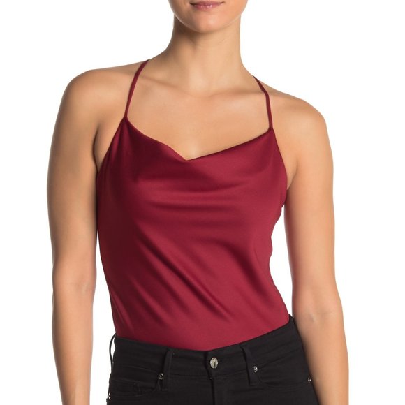Socialite Tops - Socialite Cowl Neck Bodysuit Thong Deep Red L NWT